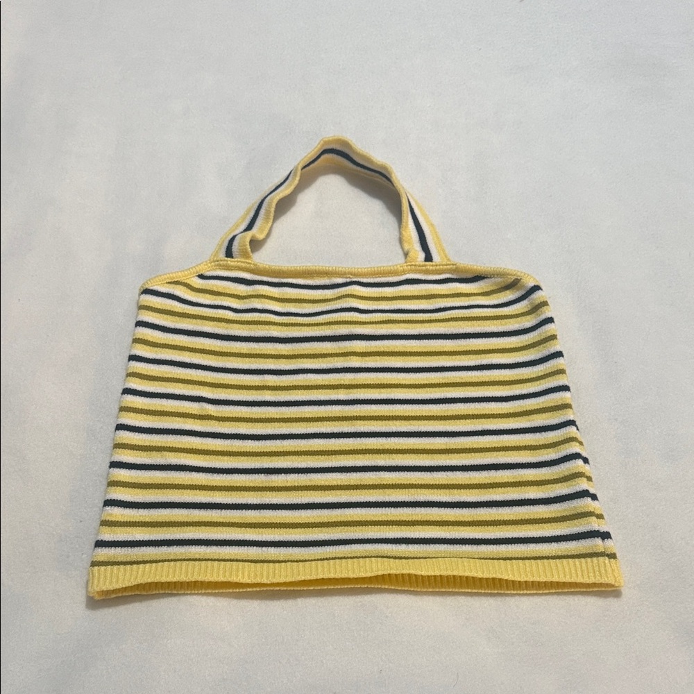 Striped Yellow and Blue Knit crop halter top